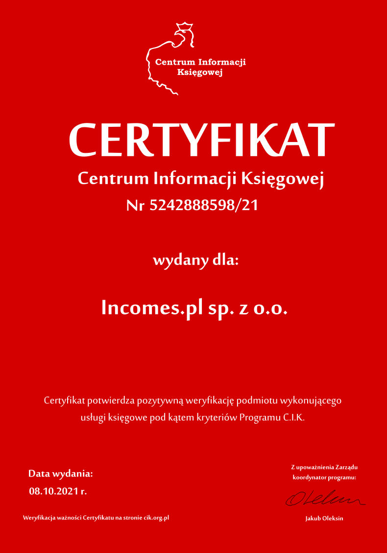 Accounting information center certificate.